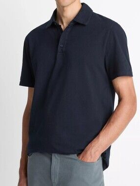 Vince. Men's Garment Dye Cotton Polo Shirt In Washed Coastal (Navy) Size XL